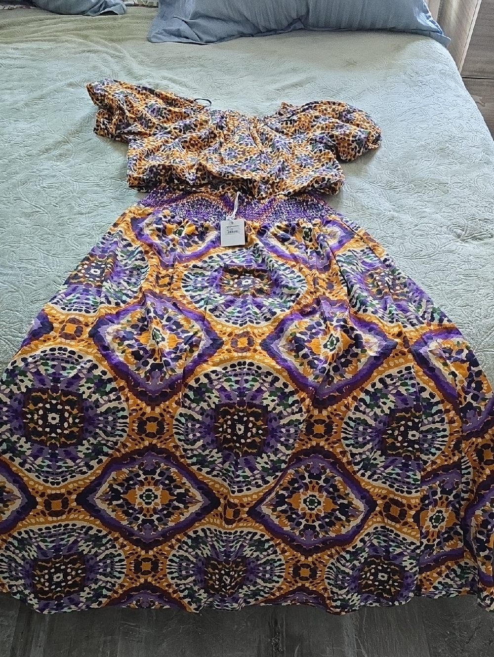 Jennifer&Grace Colorful Boho Top & Maxi Skirt in Purple and Mustard Size Medium